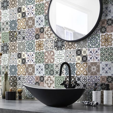 Sticker Mural Carrelage adhésif Cuisine Salle de Bain - 24 STICKERS CARREAUX DE CIMENT AZULEJOS MARITIVO - 24stickers10x10cm (1/5)