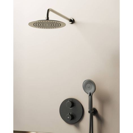 Conj. Empotr. Termostático Round Titanio + Rociador Pared - GME
