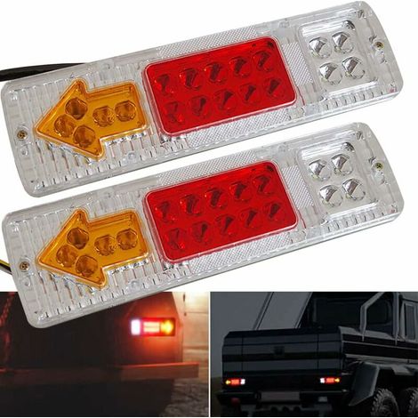 -2pcs 12V feu arrière de remorque de Camion 19 LED feu Stop étanche Clignotants inversés Feux arrière Feux de Licence pour Camping-Car remorque camionnette motoneige (1/3)