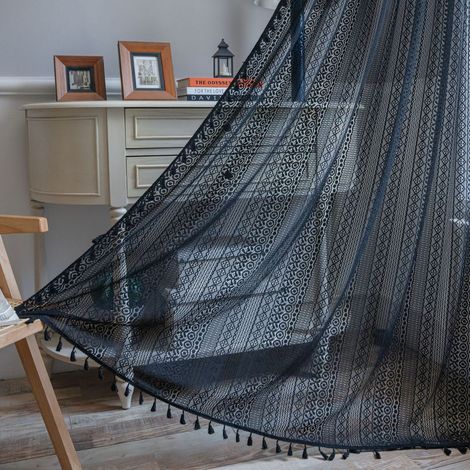 JSSEVN – Blickdichte Gardinen im Bohème-Stil aus Baumwolle und Leinen, 150 x 220 cm, mit Hohlhaken, aus Polyester und Leinen (1/3)