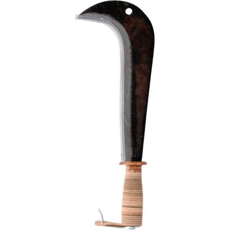 Leborgne – Serpe 28 cm pour bois dur – Manche en bois avec revêtement cuir – Outil forgé et trempé – Taillant affûté