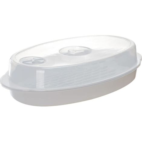 Sollbry Recipiente para cocinar al vapor para horno microondas 2 en 1 con tapa, placa de cubierta para microondas y plato para hornear para cocinar al vapor bollos, albóndigas y pescado (1/5)