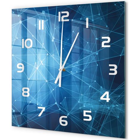 Grande Horloge Murale Carrée Élégance Contemporaine Verre Trempé Silencieuse Lignes bleues 60x60 cm (1/5)