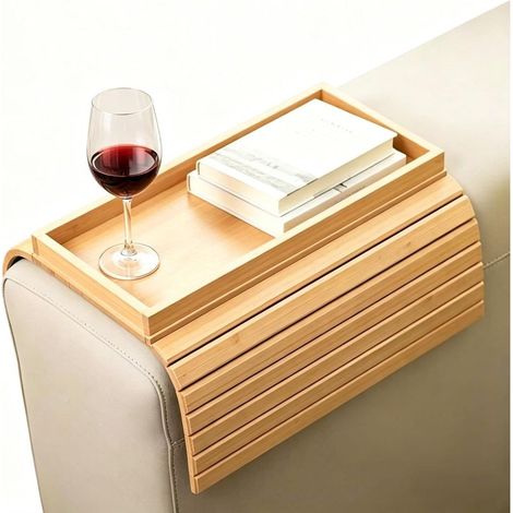 Accoudoir de plateau de canapé en bambou - 43 x 34 cm - Pliable - Accoudoir antidérapant - Pour collations, téléphone portable, contrôle (1/5)