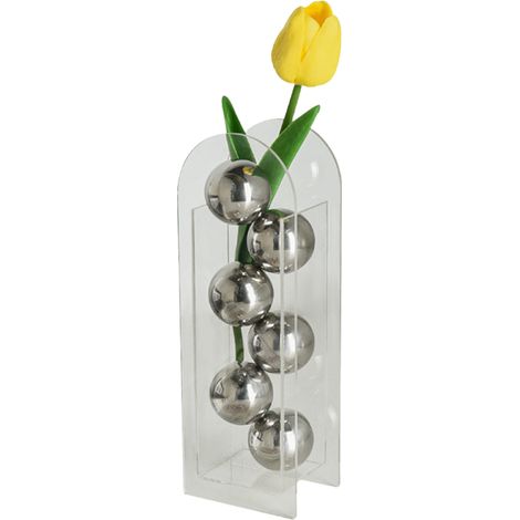 Jarrón acrílico de 22 cm, blanco, con 6 cuentas de acero inoxidable para decoración moderna y como adorno de mesa. (1/5)