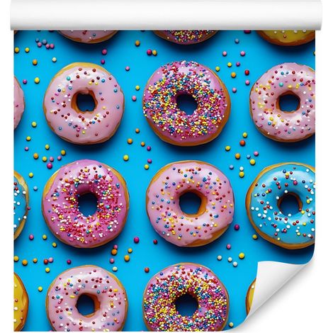 Bunte Donut-Tapete in Türkis und Blau für Wohn- und Schlafzimmer, 50 x 1000 cm (1/4)