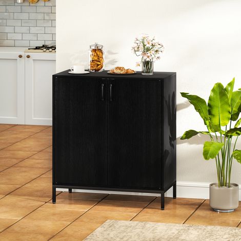 Aparador de Cocina Moderno Aparador para Salón con 2 Puertas Estante Ajustable y Base Elevada 80x40x90 cm Negro (1/5)