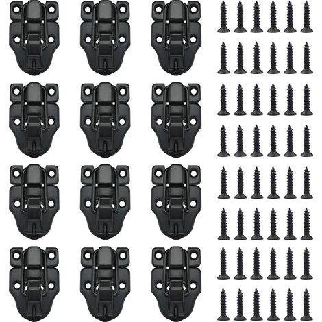 Lot de 12 loquets à moraillon avec trou pour cadenas, boîte à outils à bec de canard avec vis, pour porte d'armoire, étui de guitare, coffre, boîte à bijoux en bois, noir (1/5)