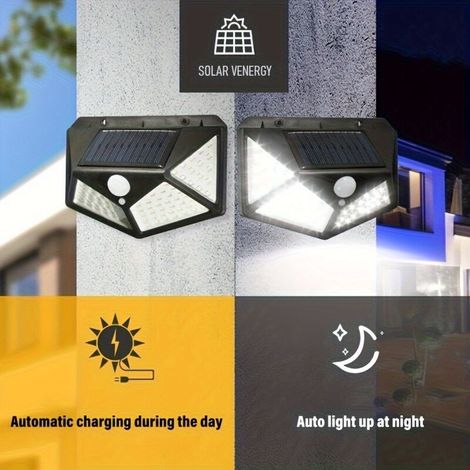 Lampes Solaires LED Extérieures Ultra-Lumineuses avec Détecteur de Mouvement – Éclairage à 4 Côtés pour Garage, Allée, Jardin et Balcon