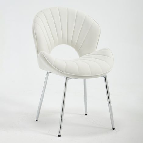 Set de 2 sillas de comedor de terciopelo color marfil con respaldo curvo y patas de metal (1/5)