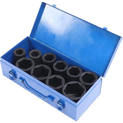 10-teiliges Set 1-Zoll-Antrieb Tiefbett-Schlagschrauber-Steckschlüssel, Hochleistungs-Schlagschrauber-Steckschlüssel-Set mit Aufbewahrungsbox aus Eisen (1/5)