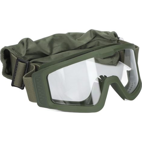 Lunettes de protection renforcées, résistantes aux chocs et offrant une protection UV, avec verres transparents, verres gris et verres jaunes traités, et monture verte. (1/5)