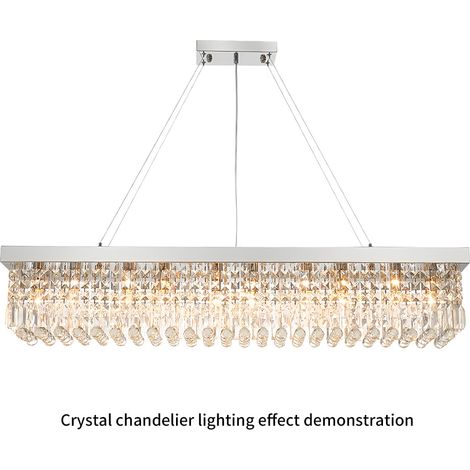 Moderne rechteckige Haengeleuchte Silber 100 cm Kristall Pendellampe mit 8x E14 hoehenverstellbar grosse Deckenleuchte fuer langen Esstisch Konferenztisch und Kuecheninsel