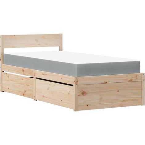 Lit simple  Lit adulte  Lit avec tiroirs et matelas 90x190 cm bois massif de pin