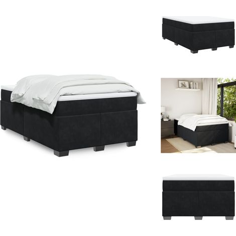 Sommier à lattes de lit avec matelas Noir 120x200 cm Velours - Lit Double - Lit Velours - Matelas Ressorts Ensachés - Surmatelas - Cadre Lit (1/5)