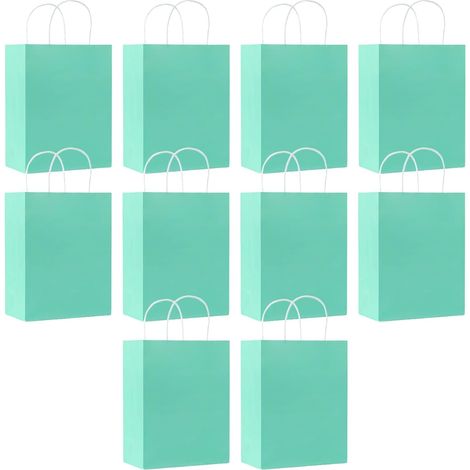 Lot de 10 Sacs Cadeaux en Papier Kraft, 21x15x8 cm, Poignées Torsadées, Bleu Ciel, pour Anniversaires et Mariages
