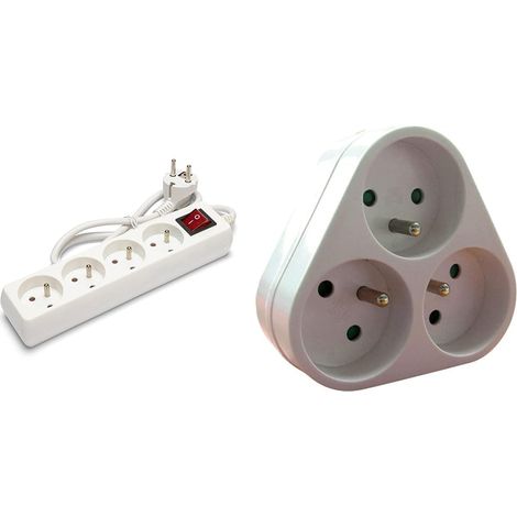 Bloc multiprise 10/16A + Interrupteur - 3G1mm2, 4 Prises (1/4)