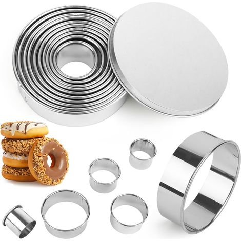 11 emporte-pièces ronds pour la cuisine, emporte-pièces ronds en acier inoxydable avec boîte ronde délicate, moules à beignets, biscuits et pâtisseries (1/5)