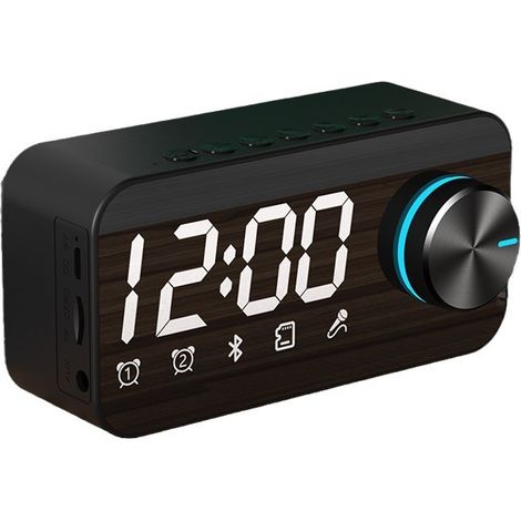 Réveil numérique avec haut-parleur Bluetooth, affichage LED de l'heure et de l'alarme et miroir de bureau, Réveil étudiant avec carte de visite, Haut-parleur d'ordinateur