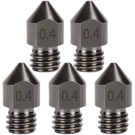 5 Pièces Acier Trempé MK8 Buses, 0,4mm Hotend Extrudeuse Nozzle pour Ender 3s 3 Pro, CR-10 Imprimante 3D 1,75mm Filament (1/5)