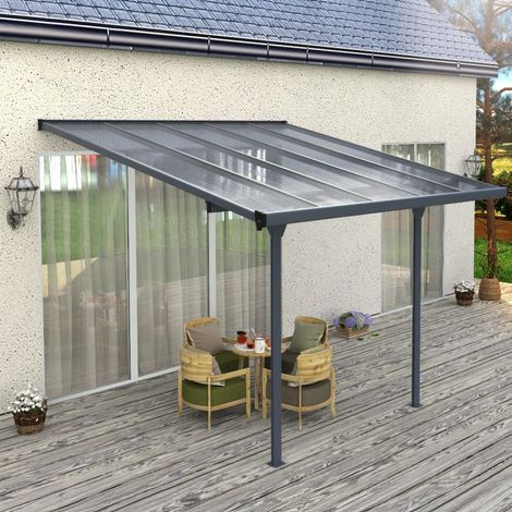 Pergola adossée aluminium ajustable 9.57m2 anthracite polycarbonate (1/5)