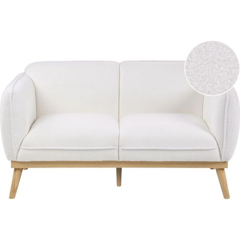 Canapé Scandinave en Bouclé 2 Places Pieds Effilés en Bois Facile d'Entretien Blanc Ljung