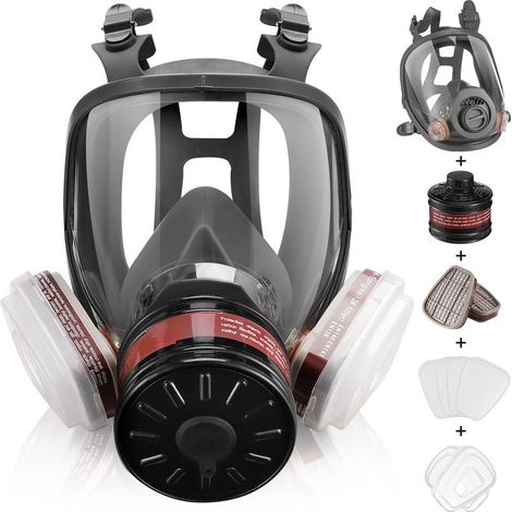 Masque intégral à gaz – Masque respiratoire réutilisable à gaz de survie nucléaire et chimique avec filtre à charbon actif 6001 cn et 40 mm contre les gaz/poussière/vapeurs/fumées pour produits (1/5)