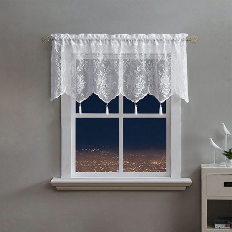 Cantonnière Blanche Transparente en Dentelle pour Cuisine Petite Fenêtre Salon Salle de Bain Café Style Bohème 132,1 x 45,7 cm (1/5)