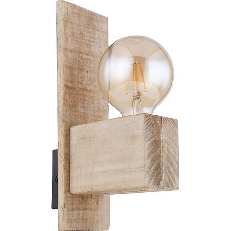 Applique murale LED en métal noir et bois naturel – Douille E27 – Dimensions 16,5x9x30 cm – Pour ambiance vintage et moderne (1/5)
