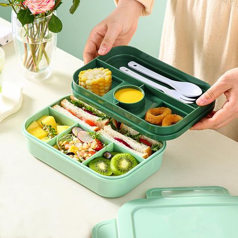 Lunch Box - Bento Lunch Box da 2000 ml per bambini e adulti con 8 scomparti, Bento Box a prova di perdite senza BPA, Lunch Box isolato per ufficio, scuola, picnic (verde) (1/4)