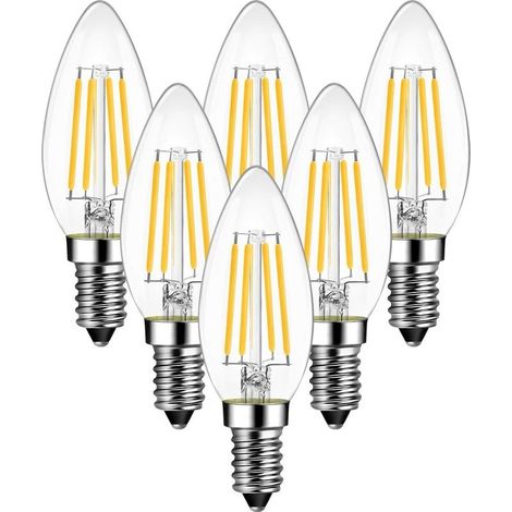 4w Ampoule Filament Bougie Led E14, 470lumen Equivalente À Ampoule Halogène Vintage 40w, Blanc Chaud 2700k, Non Réglable, Lot De 6 (1/5)