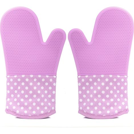 Guantes de cocina antideslizantes de silicona con forro acolchado de algodón y poliéster y capa interior para hacer pan, 1 par - Morado (1/5)