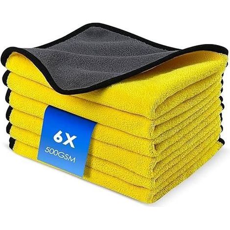 Lot de 6 Chiffon Microfibre Voiture Avec 500 GSM, Ultra Absorbant, Nettoyage Professionnel 40 X 30 cm (1/4)