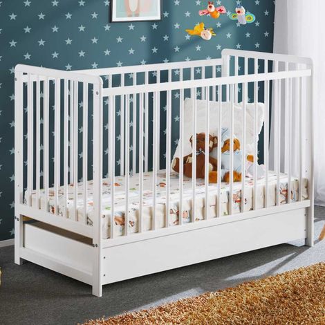 Lit Bébé, Matelas & Tiroir de Lit "Cypi" 60x120cm Blanc (1/5)