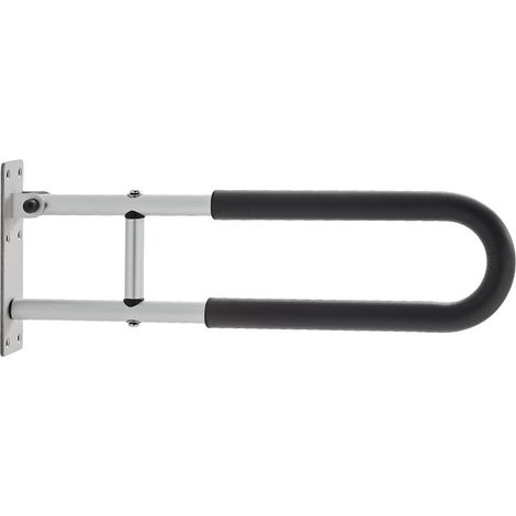 Barre d'Appui WC, 605 mm, Barre de Maintien Toilettes Pliable U, Rampe de Sécurité Rabattable avec Poignée Antidérapante, Capacité de Charge 136 kg, pour Handicapés, Personnes Âgées, Enceintes (1/5)