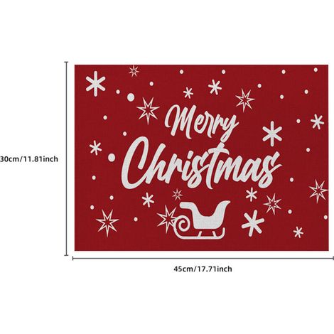 4-Piece Christmas Placemat Set, Red Washable Linen Placemats, Merry Christmas Seasonal Kitchen Table Placemats