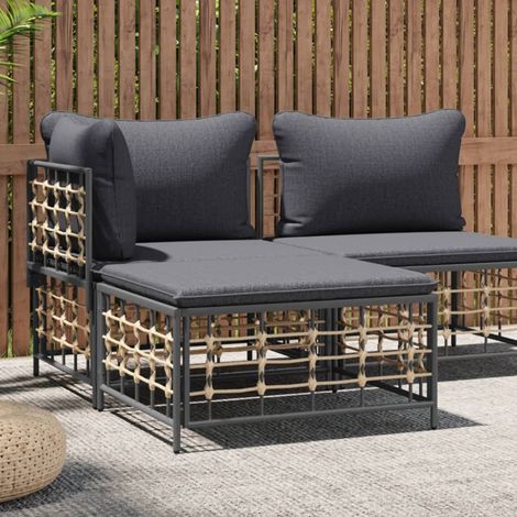 Vidaxl – Tabouret de jardin 70x70cm avec coussin gris foncé – Résine tressée et acier poudré – Confort optimal et résistant aux intempéries