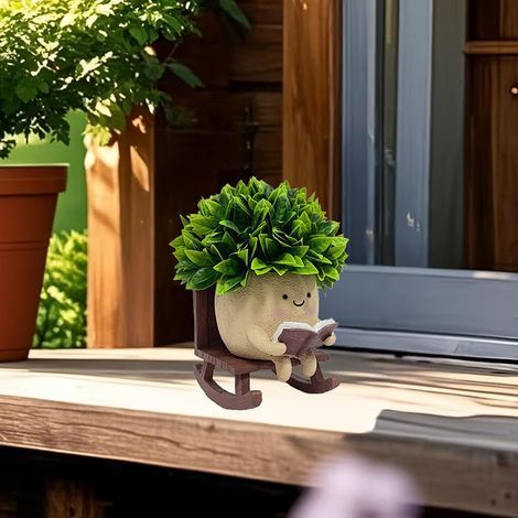 Rocking chair smiley face shaped flower pot, cute indoor and outdoor plant pots, unique succulent plant pots, Mother's Day, birthday, and Christmas gifts. (1/5)