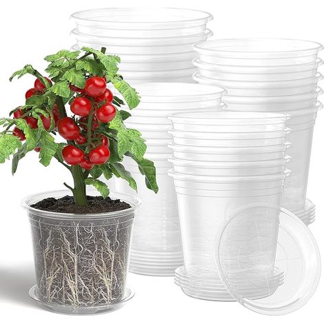 20 Pcs Clear Seedling Pots with Saucers Plastic Pots with Drainage Holes Ideal for Indoor and Outdoor (10/13/15/18cm) (1/5)