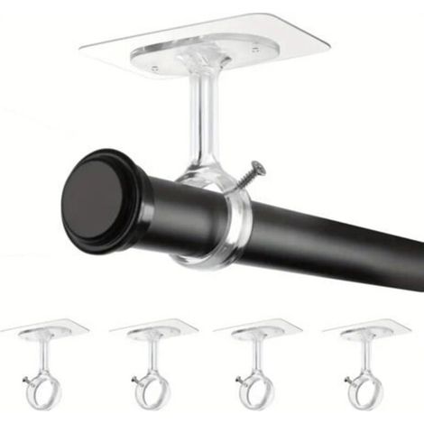 Set mit 4 selbstklebenden, bohrfreien Gardinenstangenhalterungen, Wand-/Deckenbefestigung bis 13 kg, schraubenlose Montage für Küche, Bad, Wohnzimmer