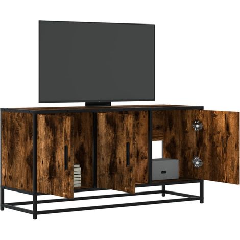 TV-Schrank Räuchereiche 100x35x50 cm Holzwerkstoff und Metall