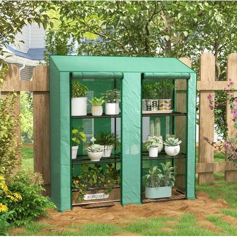 Mini serre 143x46x151 cm en acier vert, 3 niveaux, gain de place pour balcon – MEUBLIV (1/5)