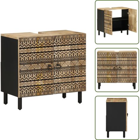 Armoire en bois - vidaXL Armoire lavabo de salle de bain noir bois massif de manguier - Meuble en bois de manguier (1/5)