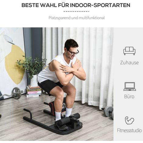 Appareil de musculation 3-en-1 pour squats, cuisses et abdos-fessiers, réglable jusqu'à 120 kg, acier noir, 50 x 97 x (44,5–56,5) cm