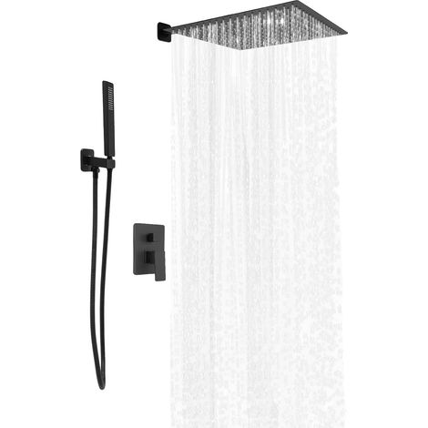 Système de douche, Douche pluie, Tête de douche rotative à 360°, noir (1/2)