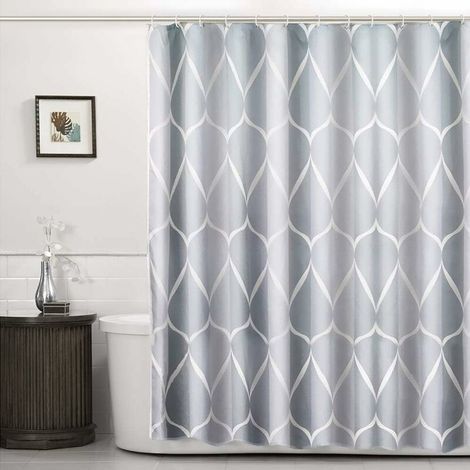 Cortina de ducha impermeable de poliéster con malla y dobladillo con peso de secado rápido, duradera y lavable, color gris (120×180). (1/5)