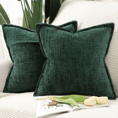 QORVA-Lot de 2 Housses de Coussin d'Appoint en avec Bordure Décoratives Douces pour Canapé, Chambre & Salon Décoration Maison Moderne Vert 45x45cm.