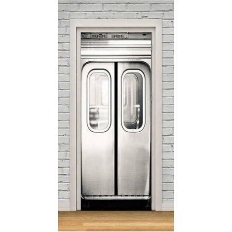 Autocollant Porte - PVC Imperméable - Trompe-l'oeil Métro 3D - Auto-adhésif et Amovible - Décoration Murale Art Déco - Lot de 1 (1/4)
