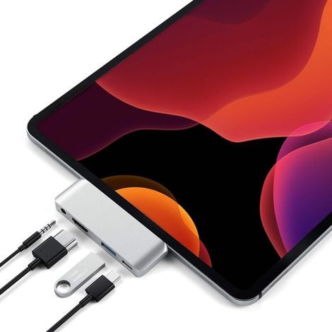(Argent) Adaptateur Hub mobile Type-C avec chargeur USB-C, HDMI 4K, USB 3.0 et prises 3.5 mm - Pour iPad Pro M2/M1, iPad Air M1, iPad Mini et plus (1/5)