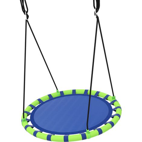 Balançoire de jardin ronde pour enfants de 100 cm de diamètre, hauteur réglable, supportant jusqu'à 150 kg, Ø 100 x 180 cm, bleue et verte. (1/5)